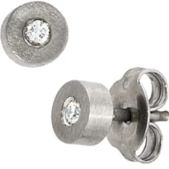 Solitär Ohrstecker Stecker aus Titan mit Diamanten 0.06Ct Brillanten Damen