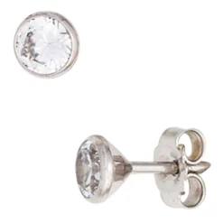 Solitär Ohrstecker Zirkonia weiß 4,5mm rund 333 Gold Weißgold Ohrschmuck