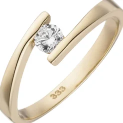Solitär Ring aus 333 Gold Gelbgold mit Zirkonia Goldring Fingerring zeitlos