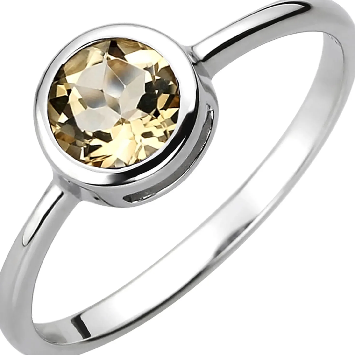 Solitär Ring aus 925 Silber mit Citrin gelb-orange rund Fingerring Edelsteinring