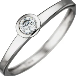 Solitär Ring Damenring aus 333 Gold Weißgold Zirkonia weiß Goldring