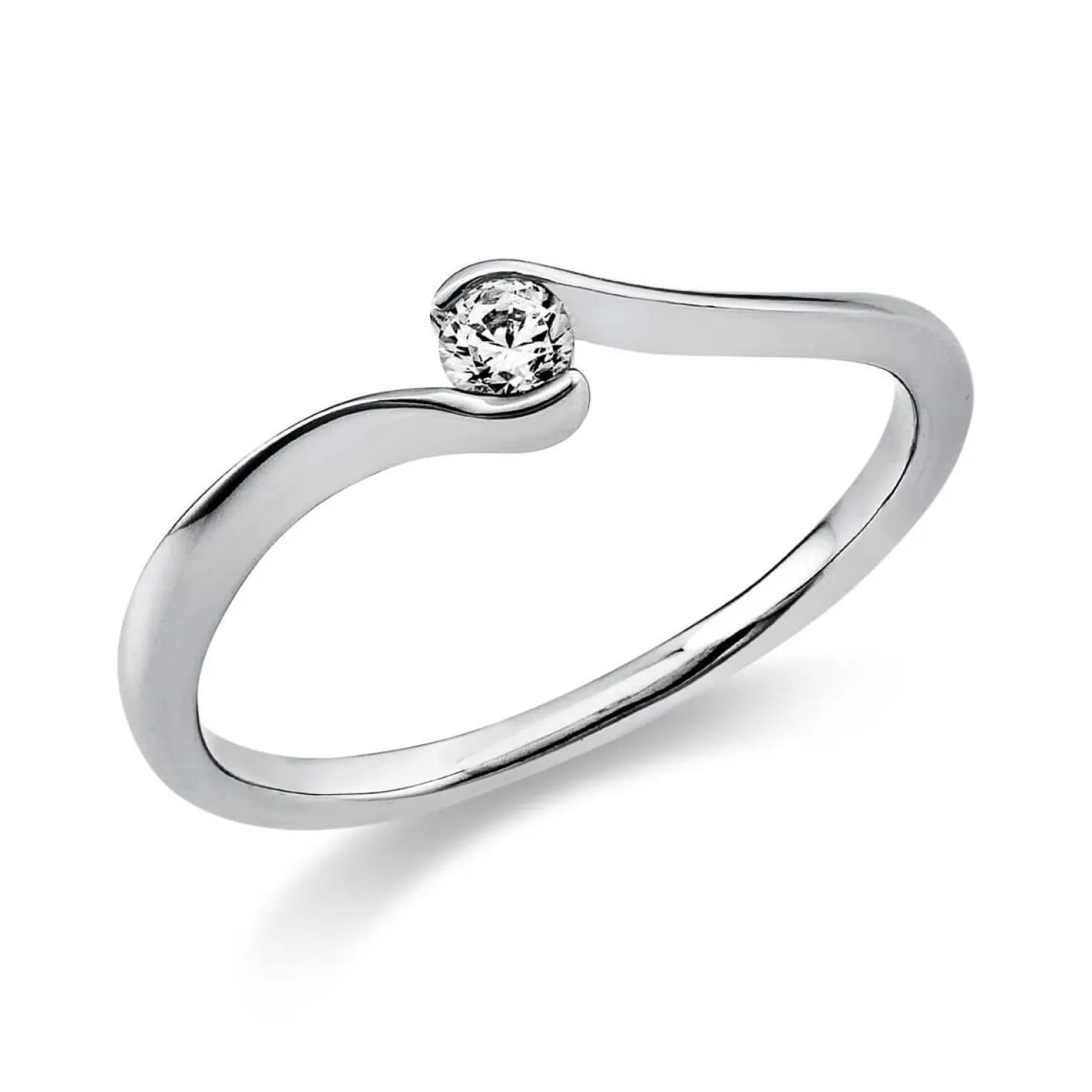 Solitär Ring Damenring aus 585 Gold Weißgold mit Diamant Brillant 0,10 Ct.