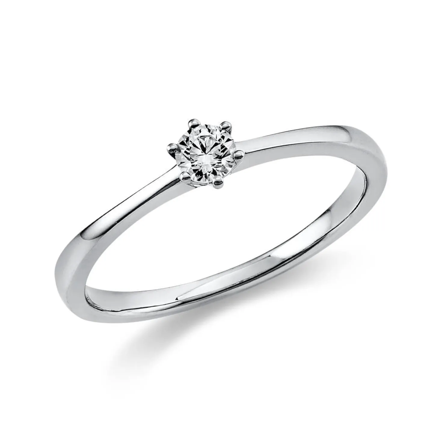 Solitär Ring Damenring aus 950 Platin mit Diamant Brillant 0,15 Ct 6er-Krappe