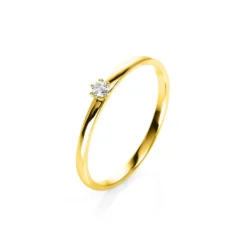 Solitär Ring Damenring 585 Gold Gelbgold mit Diamant Brillant 0,05 Ct 6er-Krappe