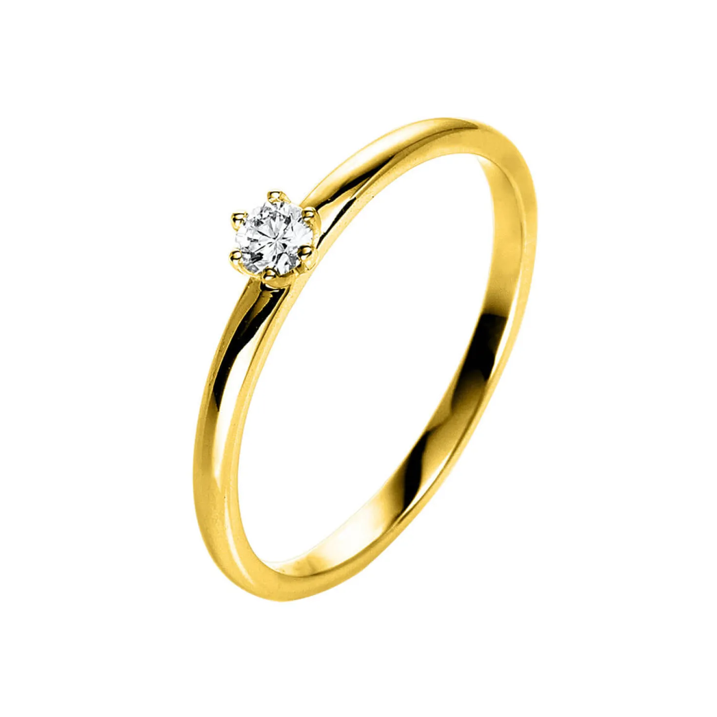 Solitär Ring Damenring 750 Gold Gelbgold Diamant Brillant 0,10 Ct. 6er-Krappe