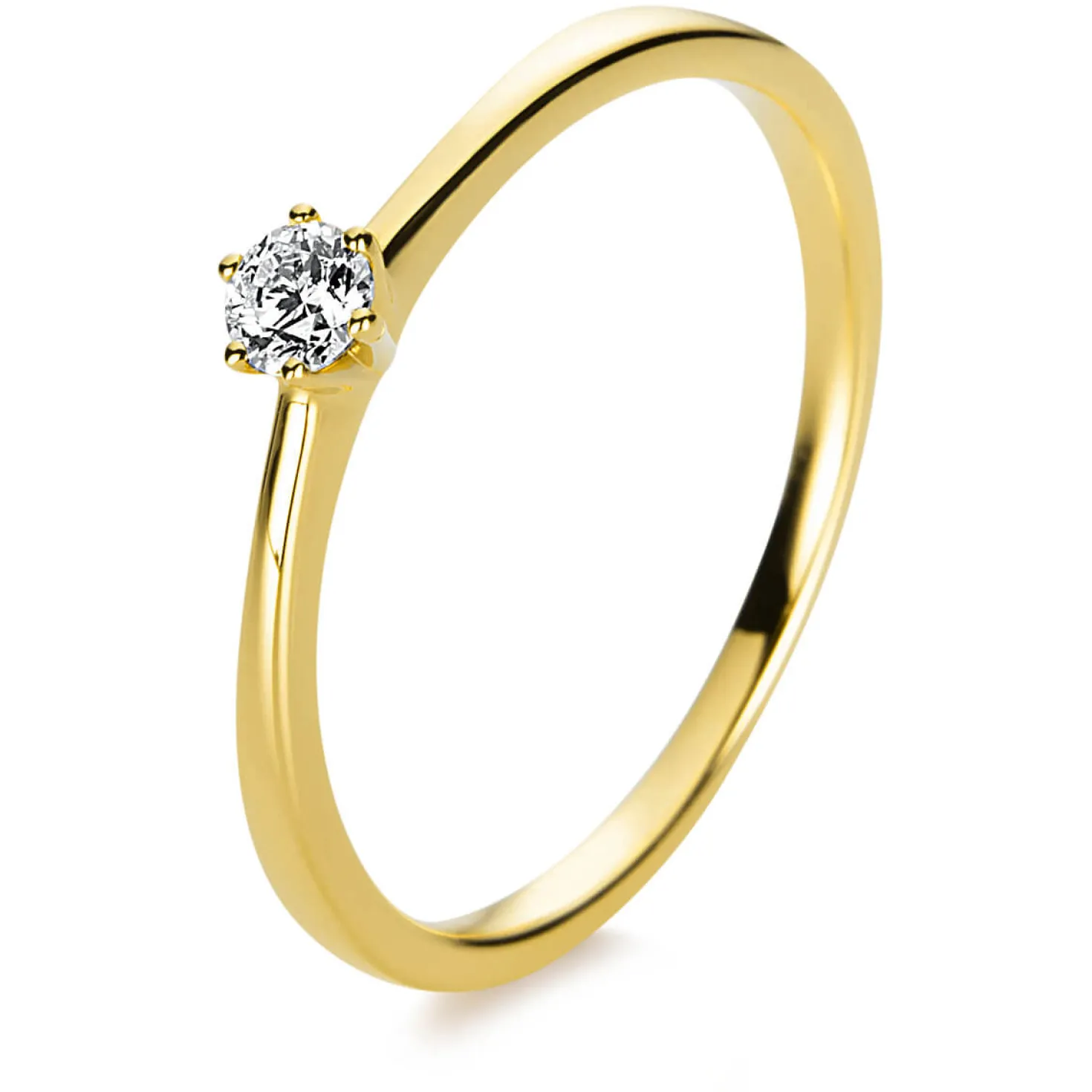 Solitär Ring Damenring 750 Gold Gelbgold Diamant Brillant 0,10 Ct. 6er-Krappe