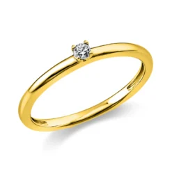 Solitär Ring Damenring 750 Gold Gelbgold mit Diamant Brillant 0,05 Ct 4er-Krappe