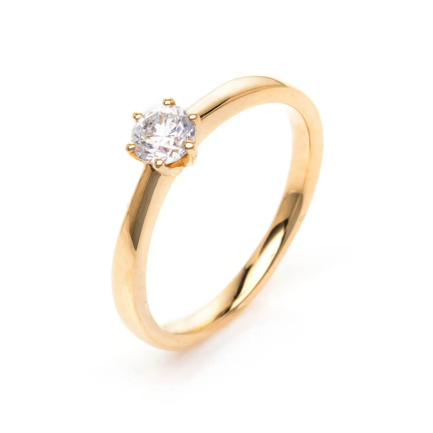Solitär Ring Damenring 750 Gold Gelbgold Diamant Brillant 0,40 Ct. 6er-Krappe
