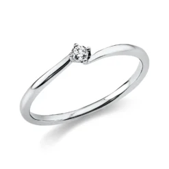 Solitär Ring Damenring 585 Gold Weißgold mit Diamant Brillant 0,05 Ct 4er-Krappe