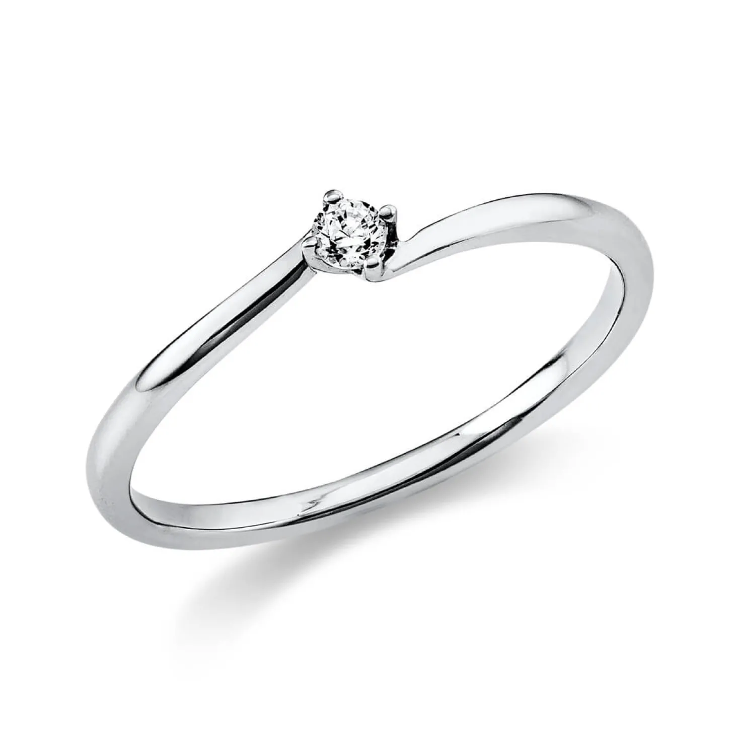 Solitär Ring Damenring 585 Gold Weißgold mit Diamant Brillant 0,05 Ct 4er-Krappe