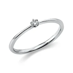 Solitär Ring Damenring 750 Gold Weißgold mit Diamant Brillant 0,05 Ct 6er-Krappe