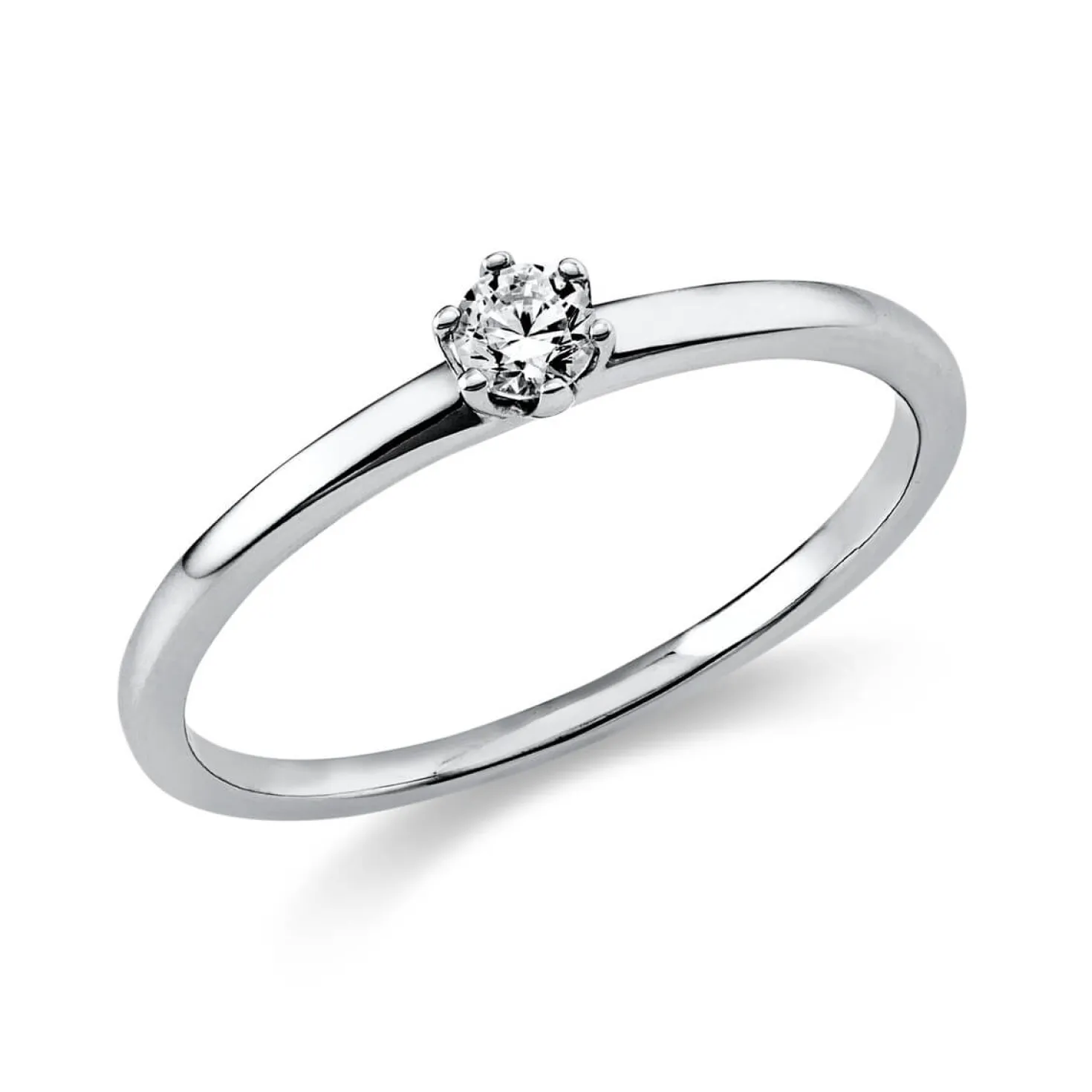 Solitär Ring Damenring 585 Gold Weißgold Diamant Brillant 0,10 Ct. 6er-Krappe