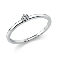 Solitär Ring Damenring 750 Gold Weißgold mit Diamant Brillant 0,05 Ct 6er-Krappe