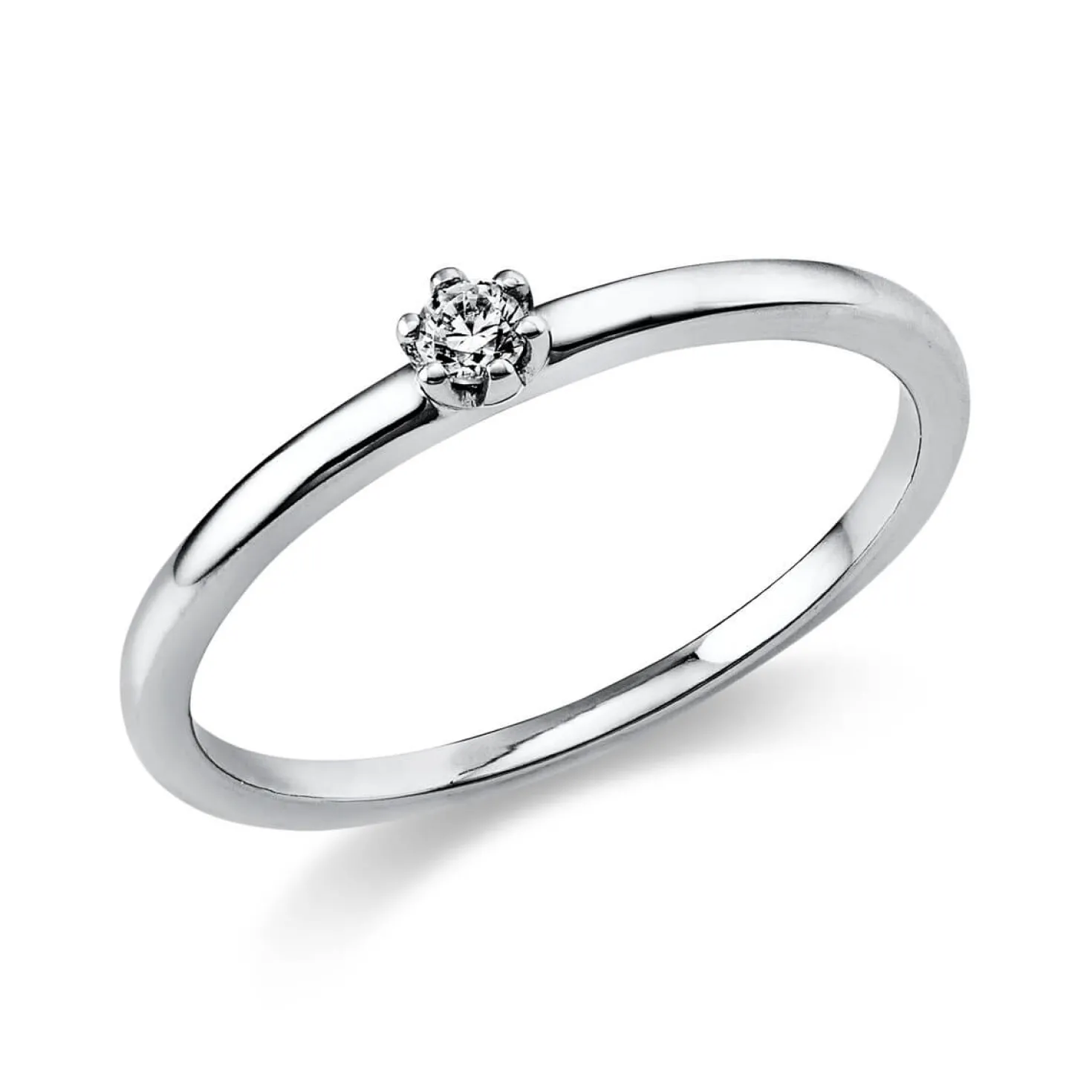 Solitär Ring Damenring 585 Gold Weißgold mit Diamant Brillant 0,05 Ct 6er-Krappe