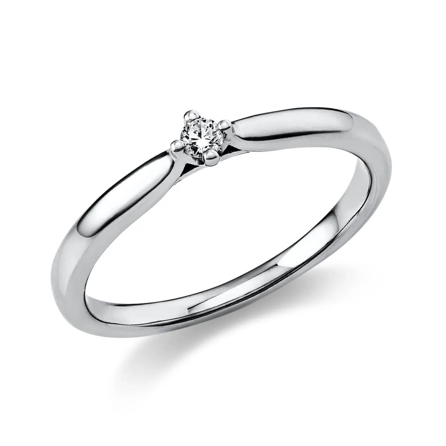 Solitär Ring Damenring 585 Gold Weißgold mit Diamant Brillant 0,05 Ct 4er-Krappe