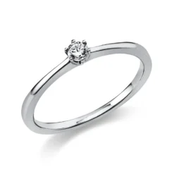 Solitär Ring Damenring 585 Gold Weißgold Diamant Brillant 0,10 Ct. 6er-Krappe