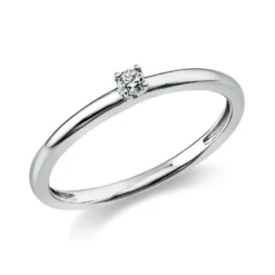 Solitär Ring Damenring 750 Gold Weißgold mit Diamant Brillant 0,05 Ct 4er-Krappe