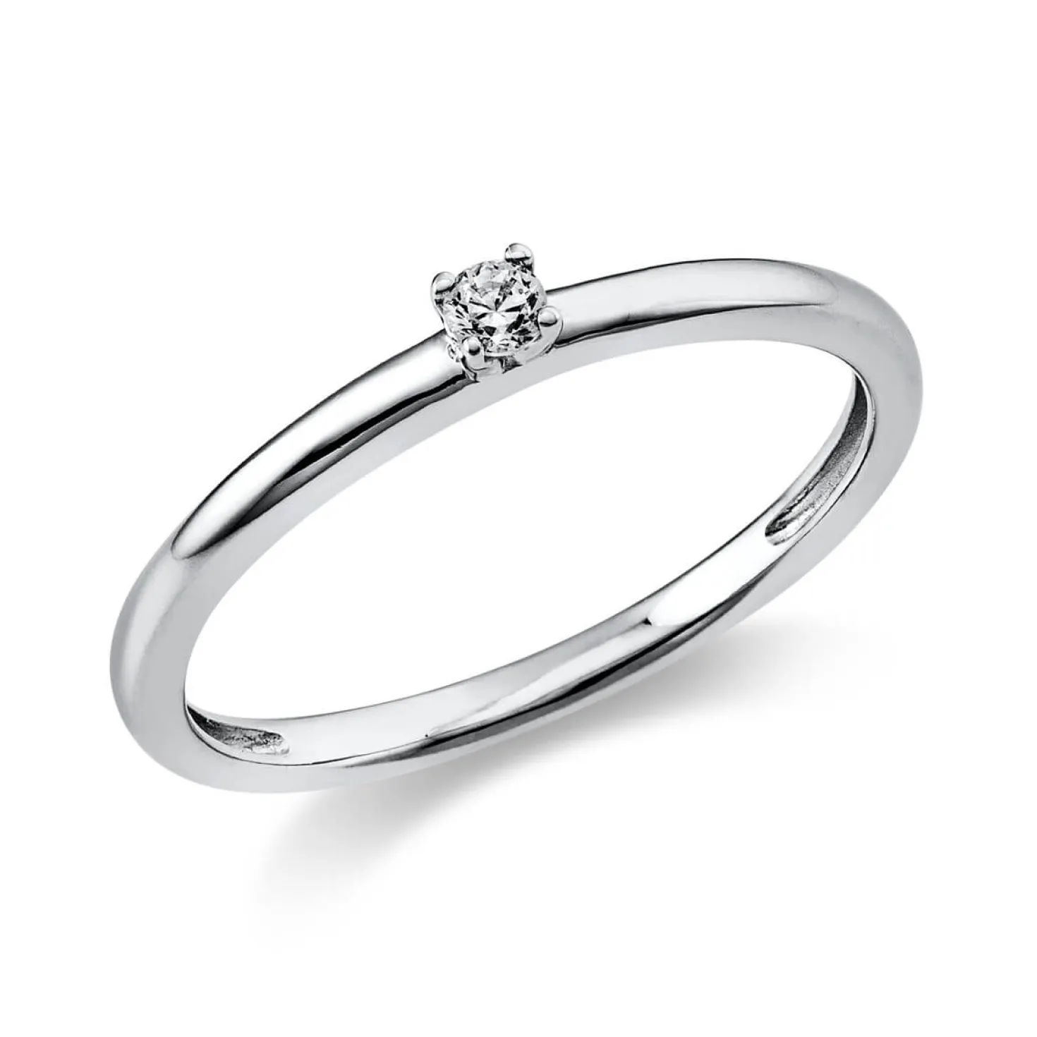 Solitär Ring Damenring 750 Gold Weißgold mit Diamant Brillant 0,05 Ct 4er-Krappe