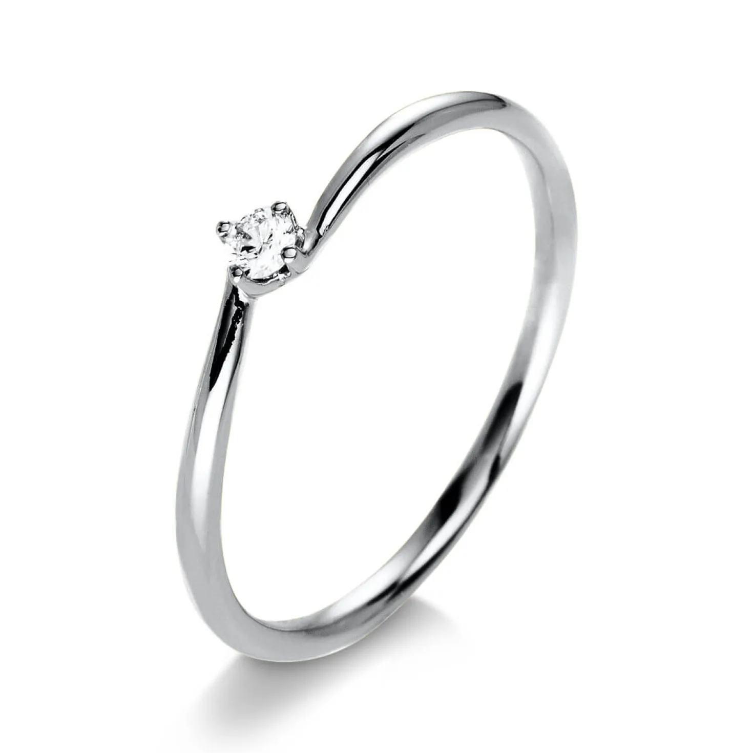 Solitär Ring Damenring 750 Gold Weißgold mit Diamant Brillant 0,05 Ct 4er-Krappe