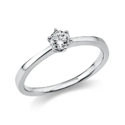 Solitär Ring Damenring 750 Gold Weißgold mit Diamant Brillant 0,25 Ct 6er-Krappe