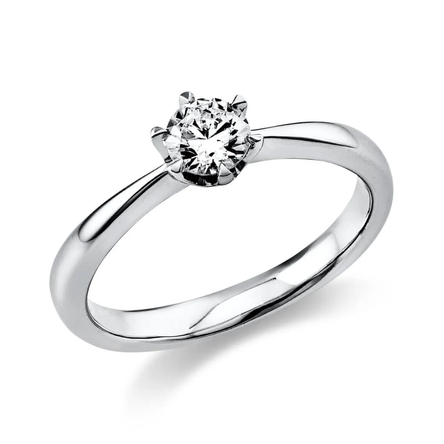 Solitär Ring Damenring 950 Platin Diamant Brillant 0,40 Ct. 6er-Krappe B: 2,8mm
