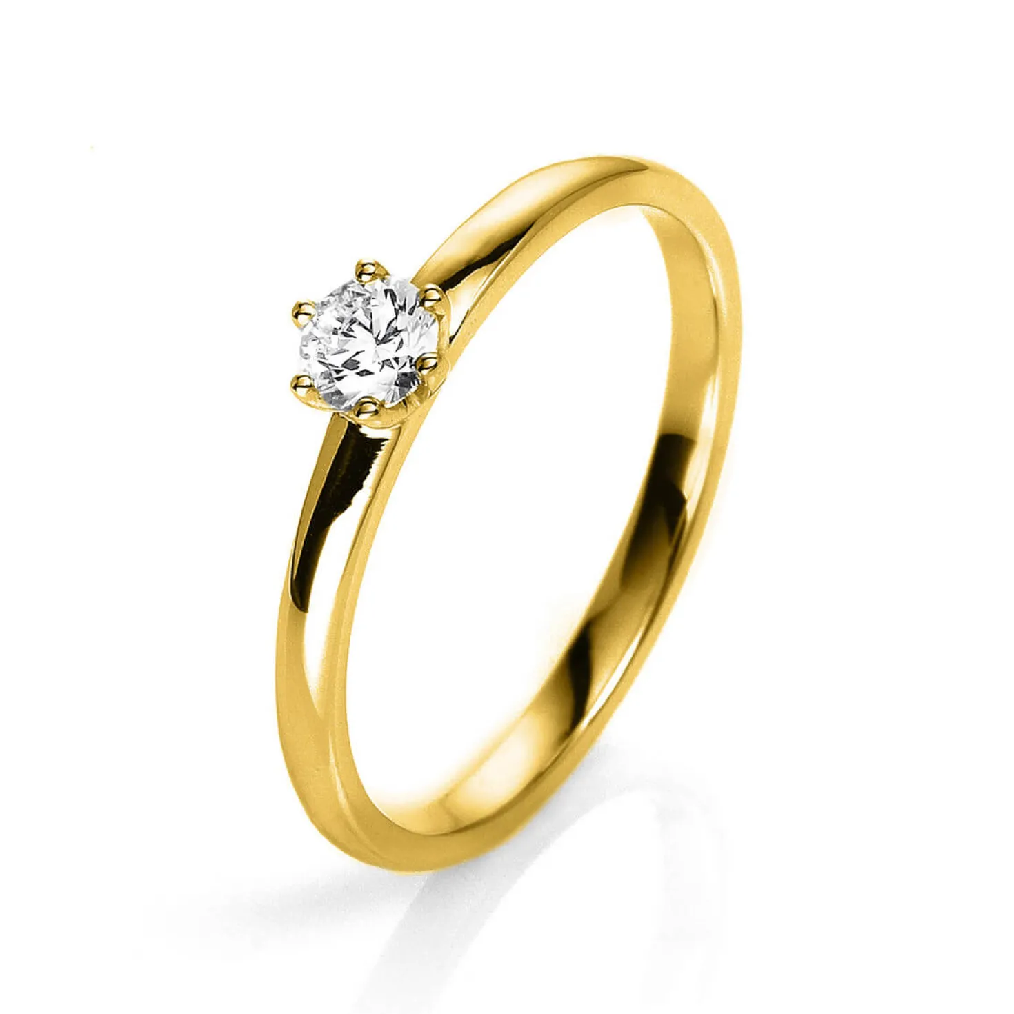 Solitär Ring 585 Gold Gelbgold Diamant Brillant 0,20 Ct. 6er-Krappe B: 1,7mm