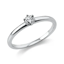 Solitär Ring 750 Gold Weißgold Brillant 0,15 Ct B: 10,6mm, H: 10,5mm, S: 2,8mm