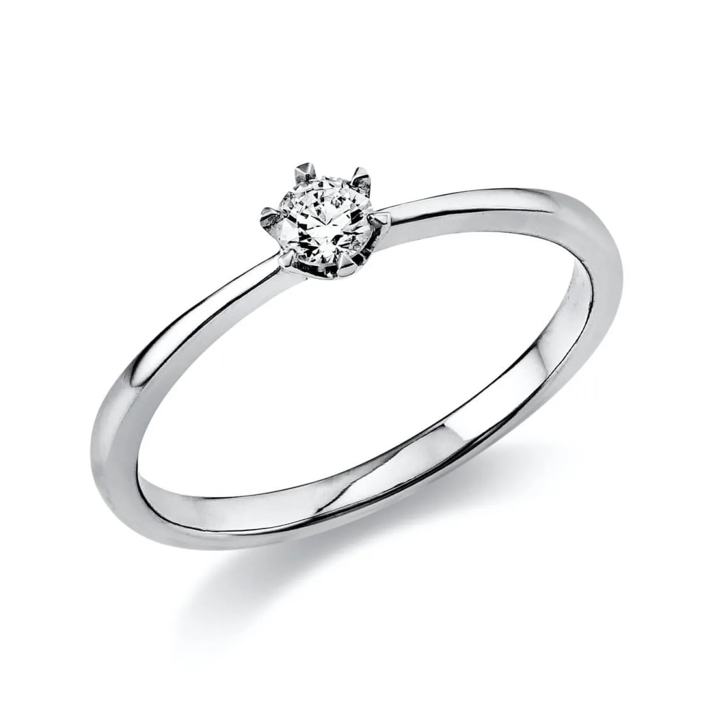 Solitär Ring 750 Gold Weißgold Diamant Brillant 0,15 Ct 6er-Krappe B: 2,1mm