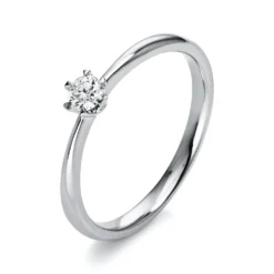 Solitär Ring 750 Gold Weißgold Diamant Brillant 0,15 Ct 6er-Krappe B: 2,1mm