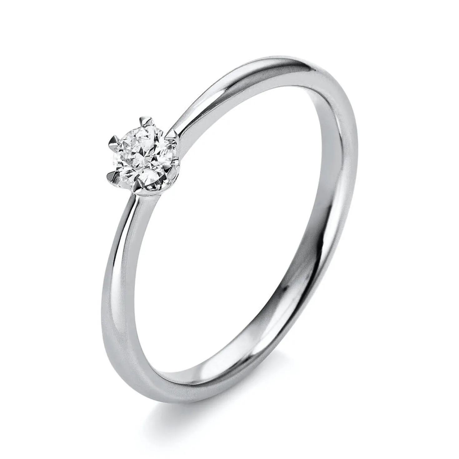 Solitär Ring 750 Gold Weißgold Diamant Brillant 0,15 Ct 6er-Krappe B: 2,1mm