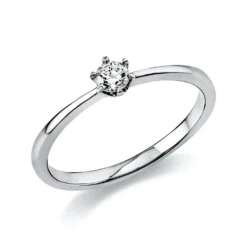 Solitär Ring 585 Gold Weißgold Diamant Brillant 0,15 Ct 6er-Krappe B: 2,1mm