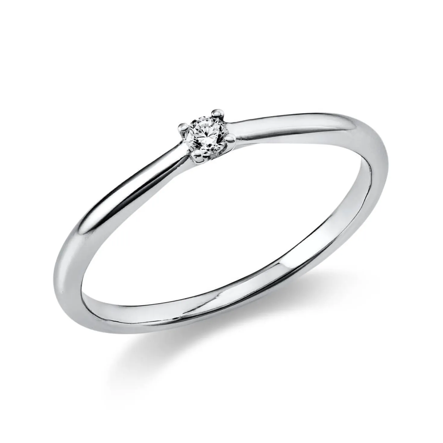 Solitär Ring 750 Gold Weißgold Diamant Brillant 0,05 Ct 4er-Krappe B: 1,7mm