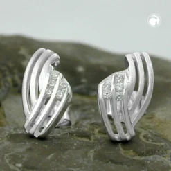 Stecker Ohrstecker, mit Zirkonia, streifig, 925 Silber Sterlingsilber
