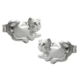 Stecker Ohrstecker Ohrschmuck, Katze, rhodiniert, 925 Silber für Damen