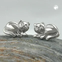 Stecker Ohrstecker Ohrschmuck, Katze, rhodiniert, 925 Silber für Damen