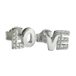 Stecker Ohrstecker Ohrschmuck mit Zirkonia, LOVE, 925 Silber, Damen
