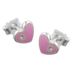 Stecker Ohrstecker Ohrschmuck, Herz pink, echtes 925 Silber, Kinder