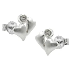 Stecker Ohrstecker, zwei Herzen mit Zirkonia, matt, aus 925 Silber
