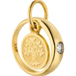 Taufring Anhänger Lebensbaum 333 Gold Gelbgold mattiert mit Zirkonia Ø 10,2mm
