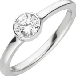 Zeitloser Solitär Ring aus 925 Silber rhodiniert mit Zirkonia Fingerring Damen